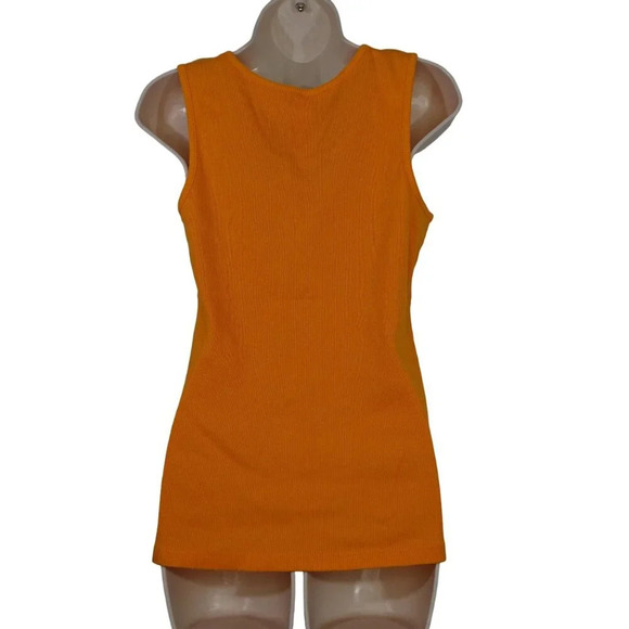 Hannah Orange Ribbed Tank Top Sleeveless Women Size M Rhinestone Studded Trim - Picture 4 of 6